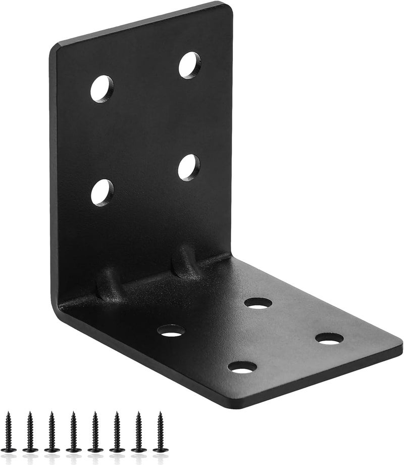 MOZCORN 4 PCS Heavy Duty Steel Corner Brackets, 4"x4"x3" 90 Degree L Right Angle Bracket, DIY L Shelf Brackets, Metal Joint Timber Connector Support for Wood Shelves, Furniture - Image 1